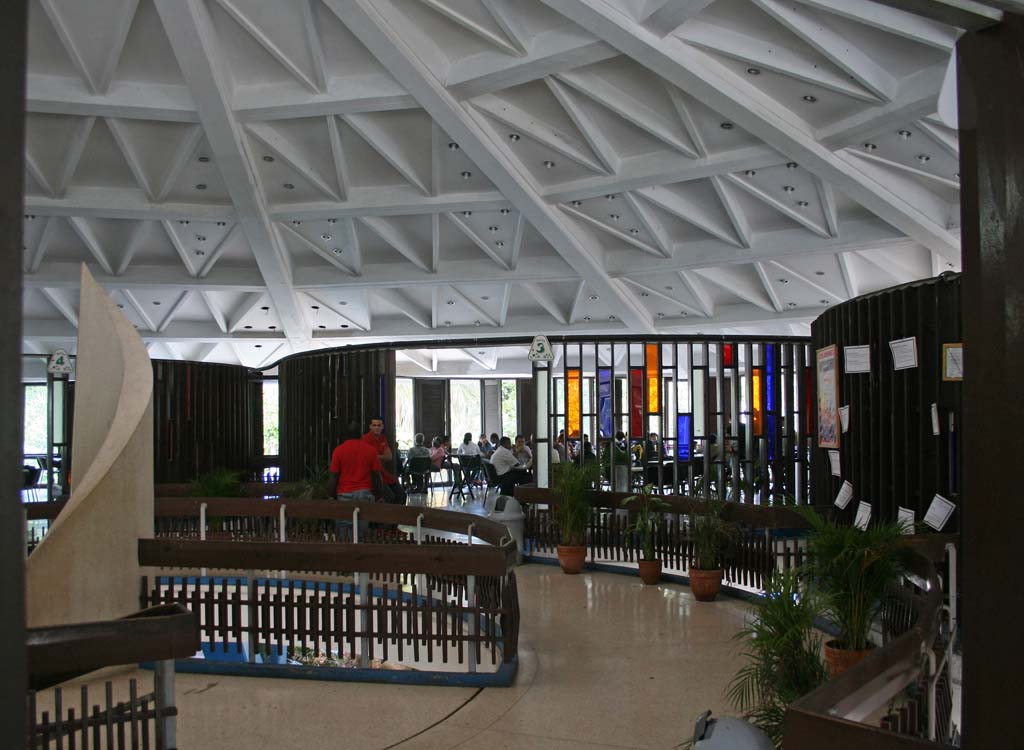 Inside, looking across to a seating area.