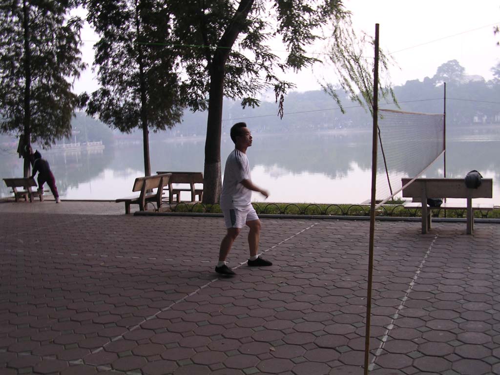 This guy and his pal really were kicking a shuttlecock back and forth, but we didn't manage to catch the moment